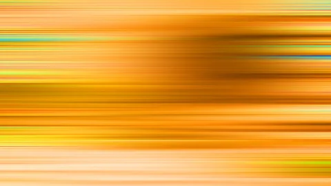 Abstrakte horizontale Streifen in Orange, Gelb und Gold mit verschwommenen Übergängen, dunkler Schatten in der Bildmitte rechts, vereinzelte türkise und blaue Linien.