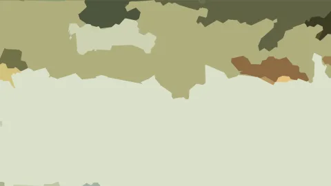 Abstrakte Komposition aus unregelmäßigen Flächen in Olivgrün, Beige, Ocker und Braun, die von dunklem Grün oben in helles Hellgrün unten übergehen.