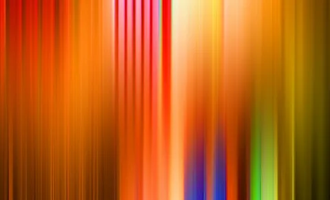 Abstrakte Komposition aus vertikalen, verwischten Streifen in Orange, Rot, Gelb, Grün und Blau, die von links nach rechts ineinander übergehen.