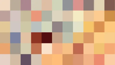 Raster aus quadratischen Farbfeldern in Beige, Orange, Rot, Grau und Hellgrün ohne erkennbares Motiv.