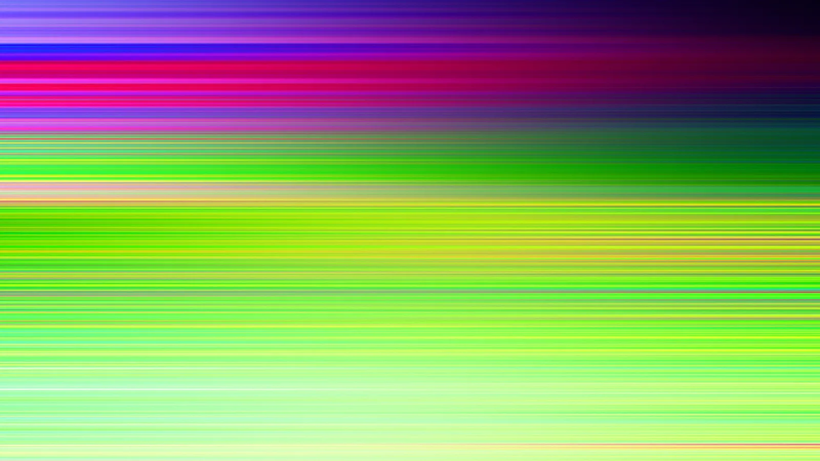 Horizontal verwischte Streifen in Magenta, Violett, Grün und Gelb, die von oben dunkel in helle Töne übergehen.