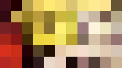 Ein Raster aus großen, farbigen Quadraten in Gelb, Ocker, Rot, Braun und Beige, ohne erkennbares Motiv.