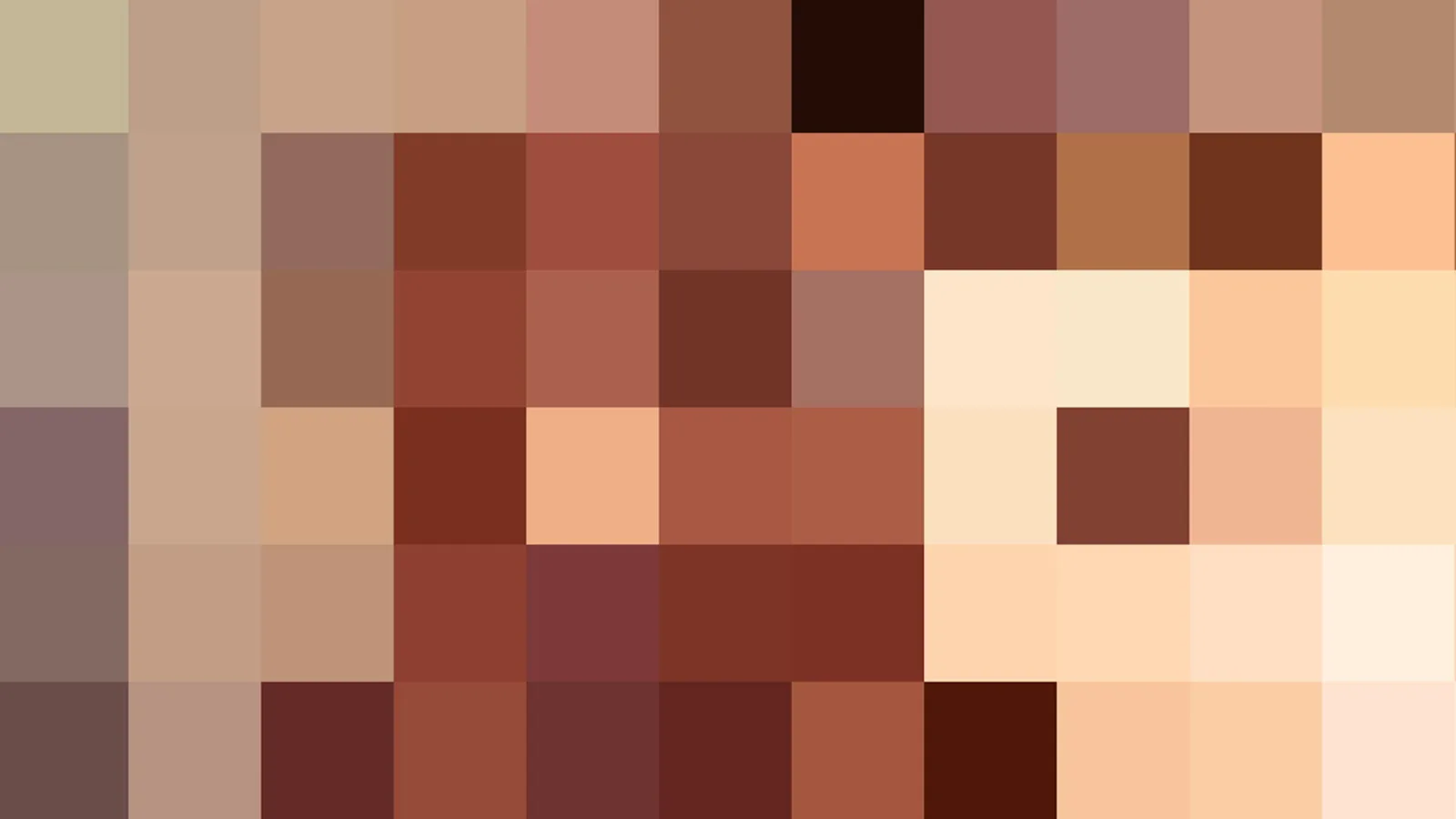 Grobes Raster aus quadratischen Pixelblöcken in Hauttönen, von Beige über Rotbraun bis Dunkelbraun, oben hell und unten dunkler.