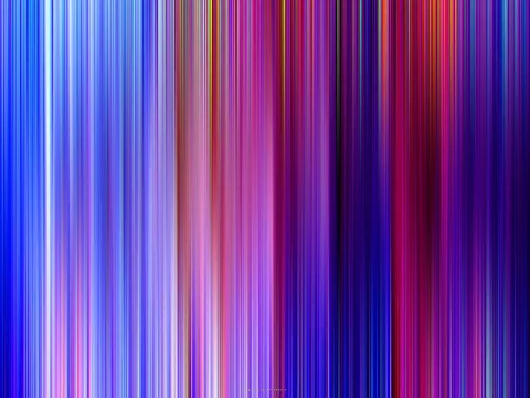 Abstrakte Komposition aus dicht nebeneinander stehenden vertikalen Streifen in Blau, Violett, Magenta und Rot, die von hellen zu dunklen Tönen verlaufen.