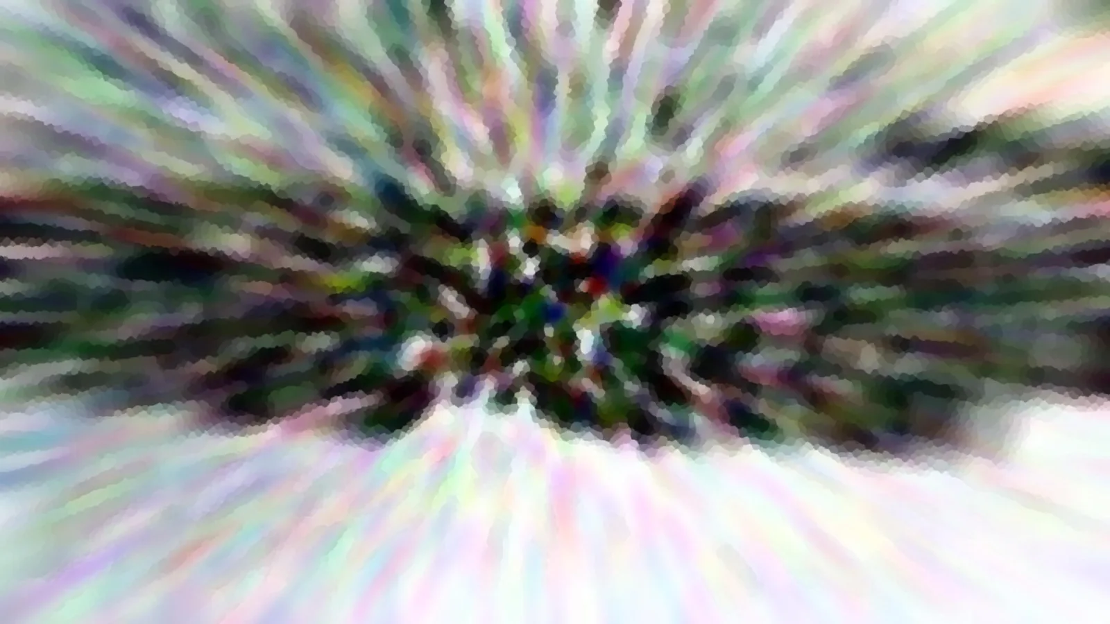 Radial verwischtes Bild mit pastellfarbenen Streifen und einem dunklen Zentrum