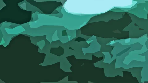Abstrakte Komposition aus dunkelgrünen und türkisfarbenen polygonalen Flächen, oben rechts ein helles Eisblau.