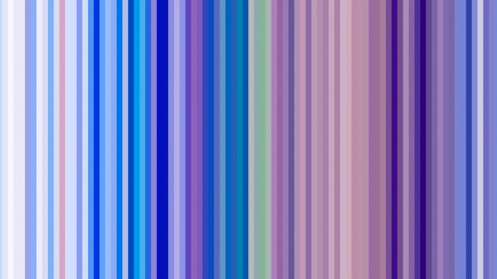 Vertikale Streifen in unterschiedlichen Blau-, Lila- und Violetttönen, dicht nebeneinander angeordnet, mit einzelnen grünen und rosafarbenen Streifen.