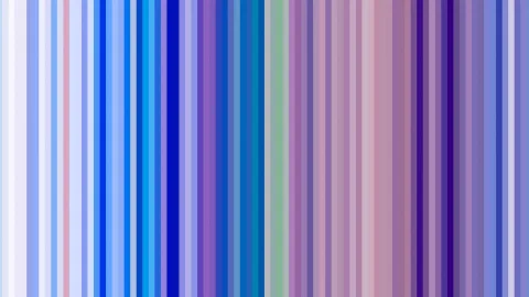 Vertikale Streifen in unterschiedlichen Blau-, Lila- und Violetttönen, dicht nebeneinander angeordnet, mit einzelnen grünen und rosafarbenen Streifen.