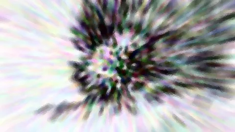 Abstrakte Radialunschärfe mit dunkler, zerfaserter Mitte und hellen pastellfarbenen Streifen am Rand