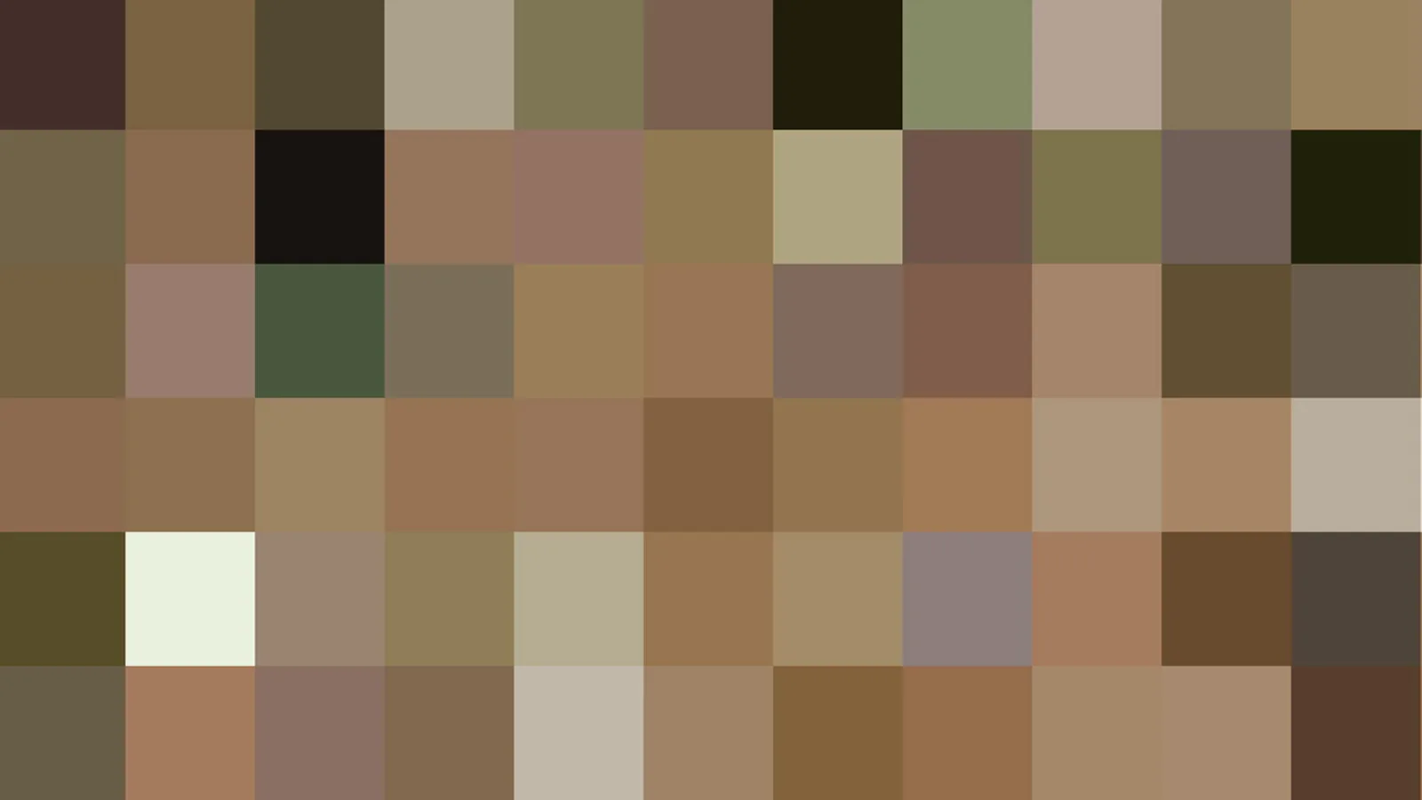 Quadratisches Raster aus Pixelfeldern in Braun-, Beige-, Oliv- und Grautönen, ohne erkennbares figürliches Motiv.