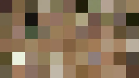 Quadratisches Raster aus Pixelfeldern in Braun-, Beige-, Oliv- und Grautönen, ohne erkennbares figürliches Motiv.