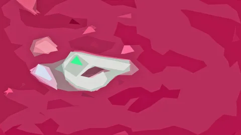 Abstrakte Low-Poly-Komposition in Magenta mit einer weißen, angularen Form und einem grünen Dreieck