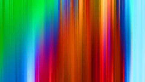 Abstrakte Komposition aus senkrechten, verwischten Streifen in Grün, Blau, Orange, Rot, Magenta und Hellblau