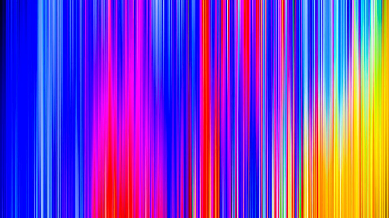 Abstraktes Bild aus dicht nebeneinander stehenden, vertikalen Farbstreifen in Blau, Magenta, Rot, Violett und Gelb, die von links nach rechts ineinander übergehen.