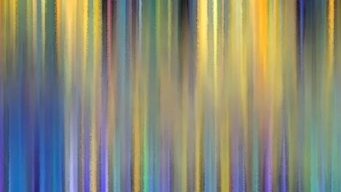 Abstraktes Bild aus senkrechten, unscharfen Streifen in Gelb, Blau, Grün und Violett mit malerisch körniger Kante.