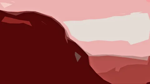 Abstrakte Komposition aus flachen, rötlichen Dreiecksflächen: links eine dunkle, weinrote Masse, rechts oben ein helles beige Feld vor rosafarbenem Hintergrund.