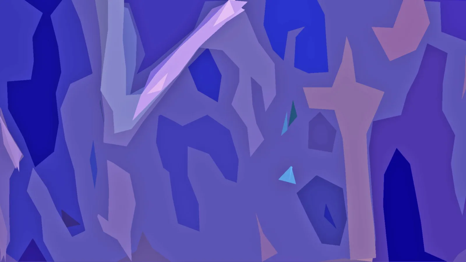 Abstrakte Komposition aus blauen, lila und flieder farbenen Flächen mit kantigen Formen und einem hellen diagonalen Streifen oben links