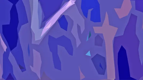 Abstrakte Komposition aus blauen, lila und flieder farbenen Flächen mit kantigen Formen und einem hellen diagonalen Streifen oben links