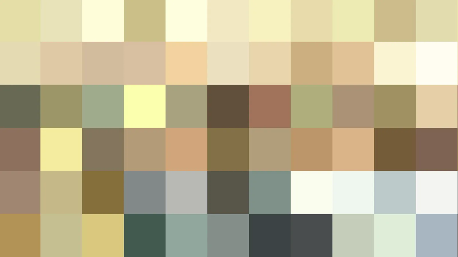 Mosaik aus kleinen, farbigen Quadraten in Beige, Ocker, Olivgrün und Braun, dazwischen dunkle Brauntöne und helle Felder.