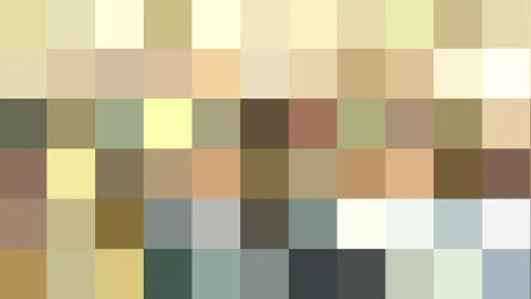 Mosaik aus kleinen, farbigen Quadraten in Beige, Ocker, Olivgrün und Braun, dazwischen dunkle Brauntöne und helle Felder.