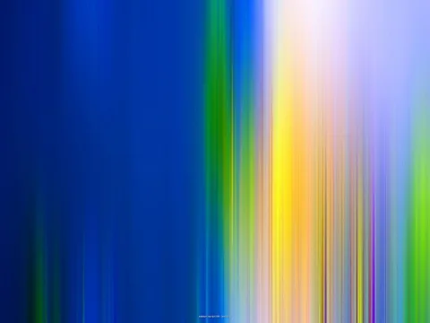 Abstrakte vertikale Streifen in Blau, Grün, Gelb und Weiß, die wie verwischte Lichtstrahlen wirken.