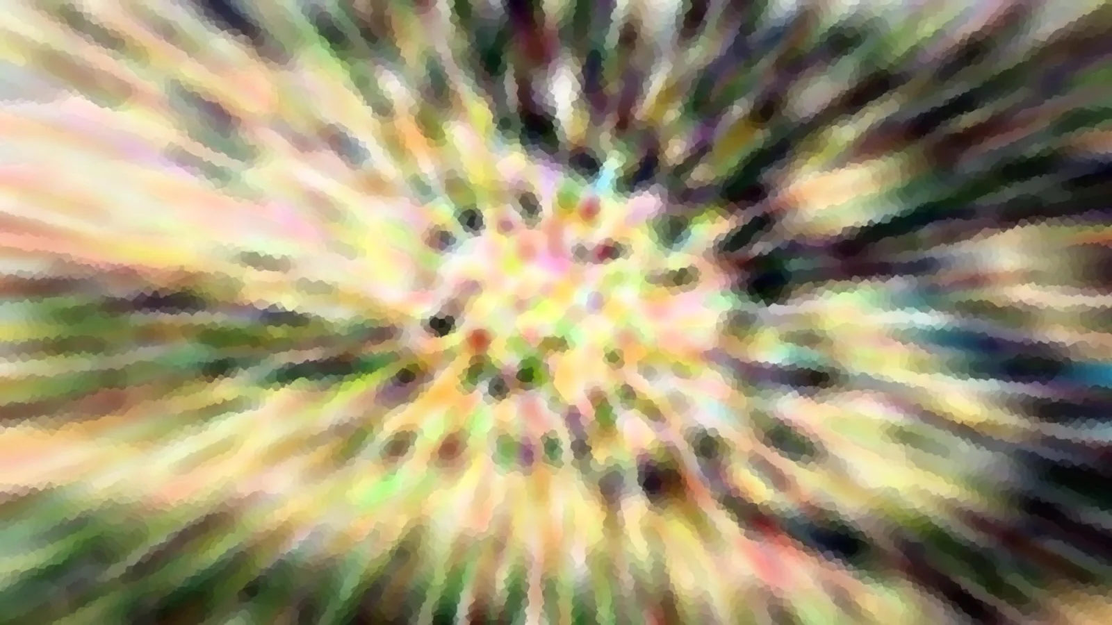 Abstrakte Komposition aus radial auseinanderlaufenden Pastellstrichen mit einem körnigen Mosaik-Effekt und einem hellen Zentrum