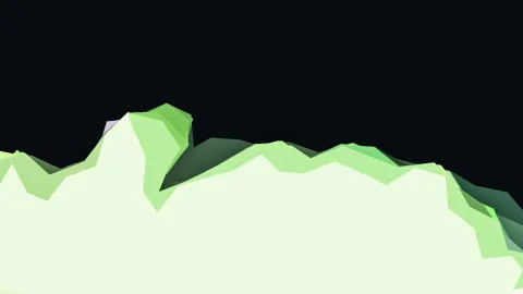 Facettierte grüne Berggrate vor schwarzem Hintergrund, im unteren Bereich hell leuchtend.