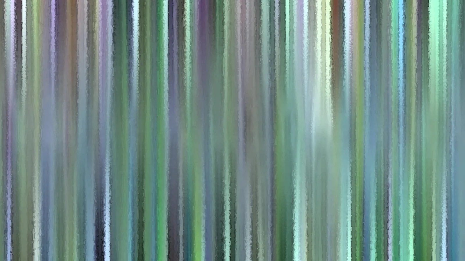 Abstraktes Bild aus vertikalen Streifen in Grün, Blau und Violett mit malerisch körniger Struktur.