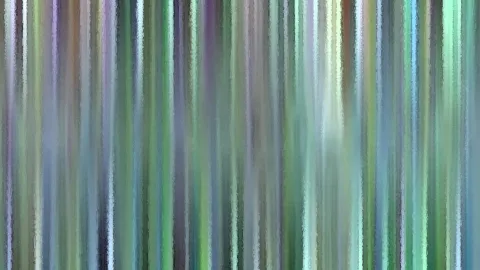 Abstraktes Bild aus vertikalen Streifen in Grün, Blau und Violett mit malerisch körniger Struktur.