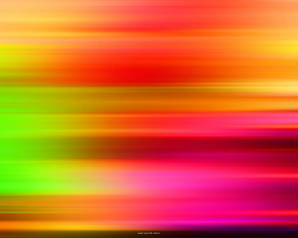 Abstrakte Komposition aus waagerechten, verwischten Farbstreifen in Gelb, Orange, Rot, Grün und Magenta, unten in dunklem Braunrot.