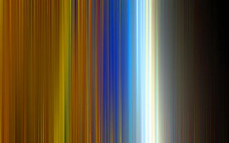 Abstrakte vertikale Streifen in Gold, Blau und Weiß, die von links nach rechts in Schwarz übergehen.