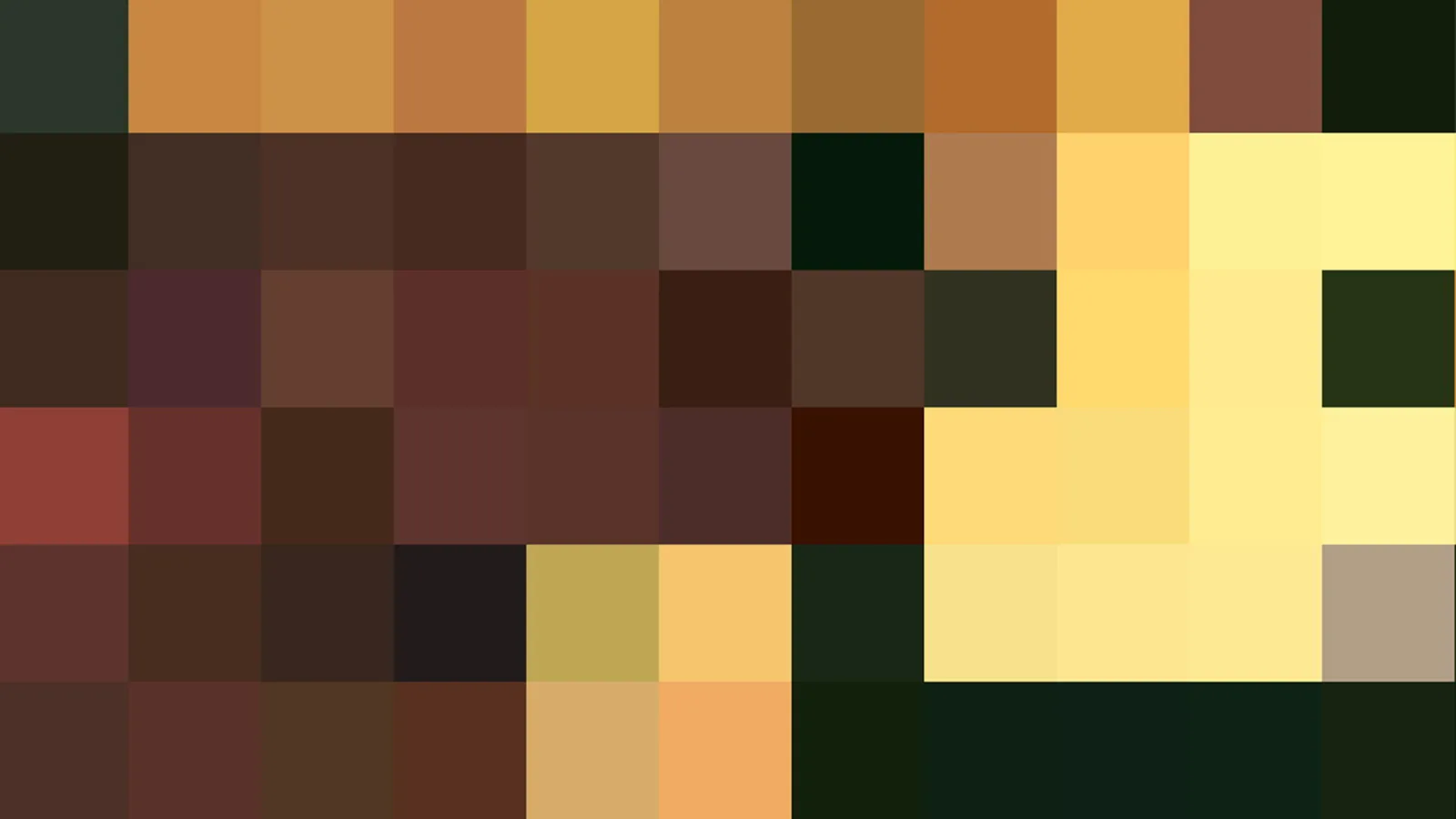 Pixelmosaik aus rechteckigen Farbfeldern in Ocker, Braun, Gelb und dunklem Grün.