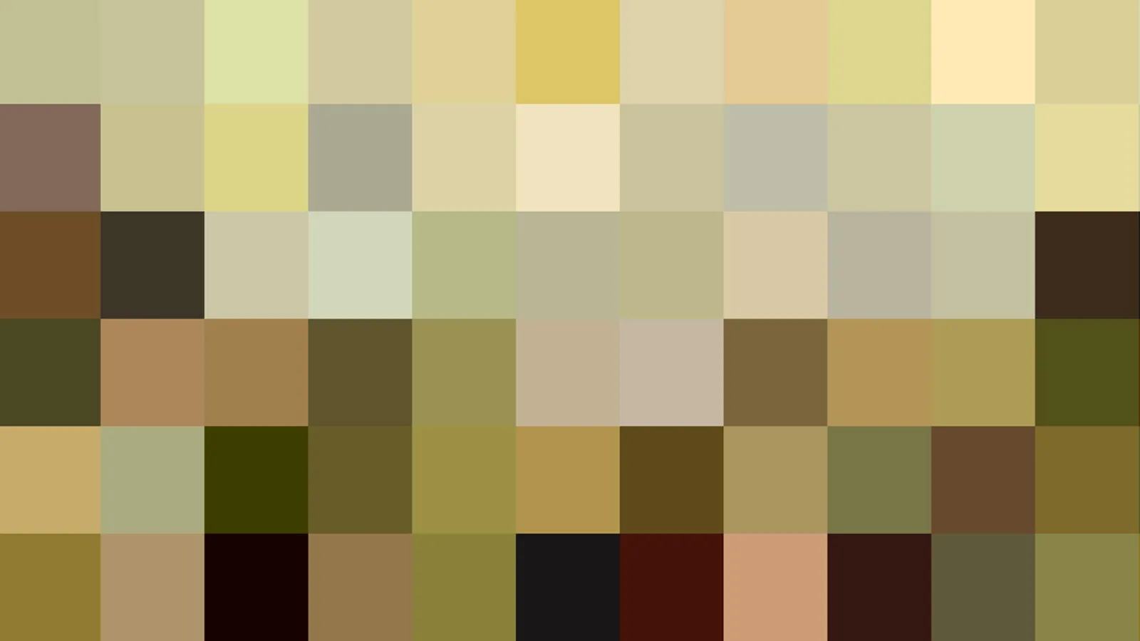 Mosaik aus quadratischen Farbfeldern in Oliv, Beige, Ocker und Braun, mit einzelnen dunklen und hellen Feldern.