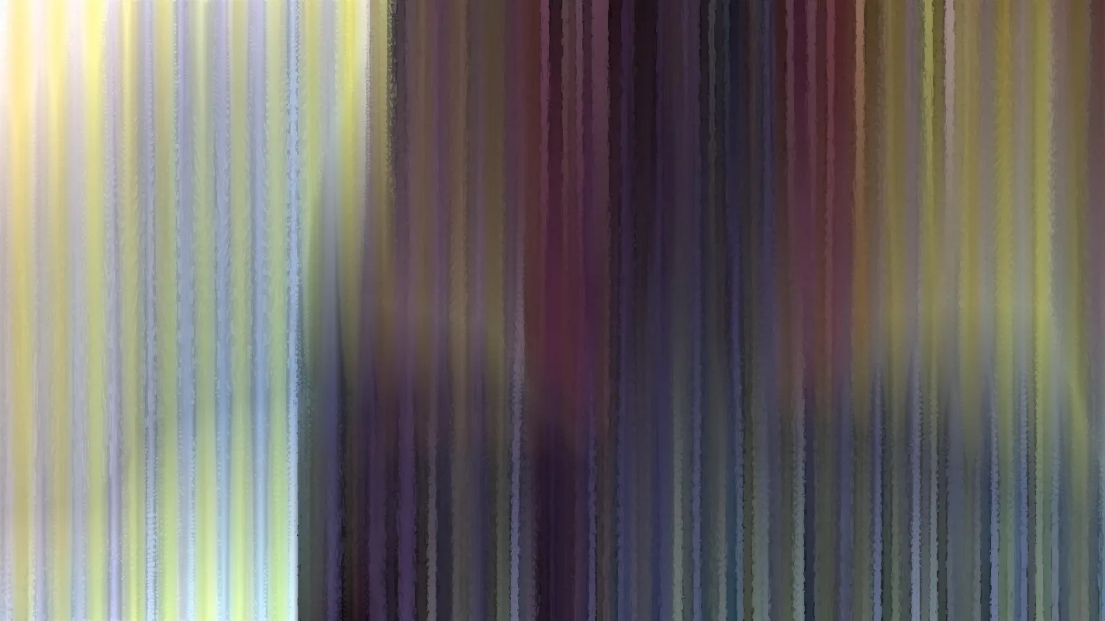 Abstraktes Bild aus vertikalen, verschwommenen Streifen in Gelb, Weiß, Violett und Dunkelblau.
