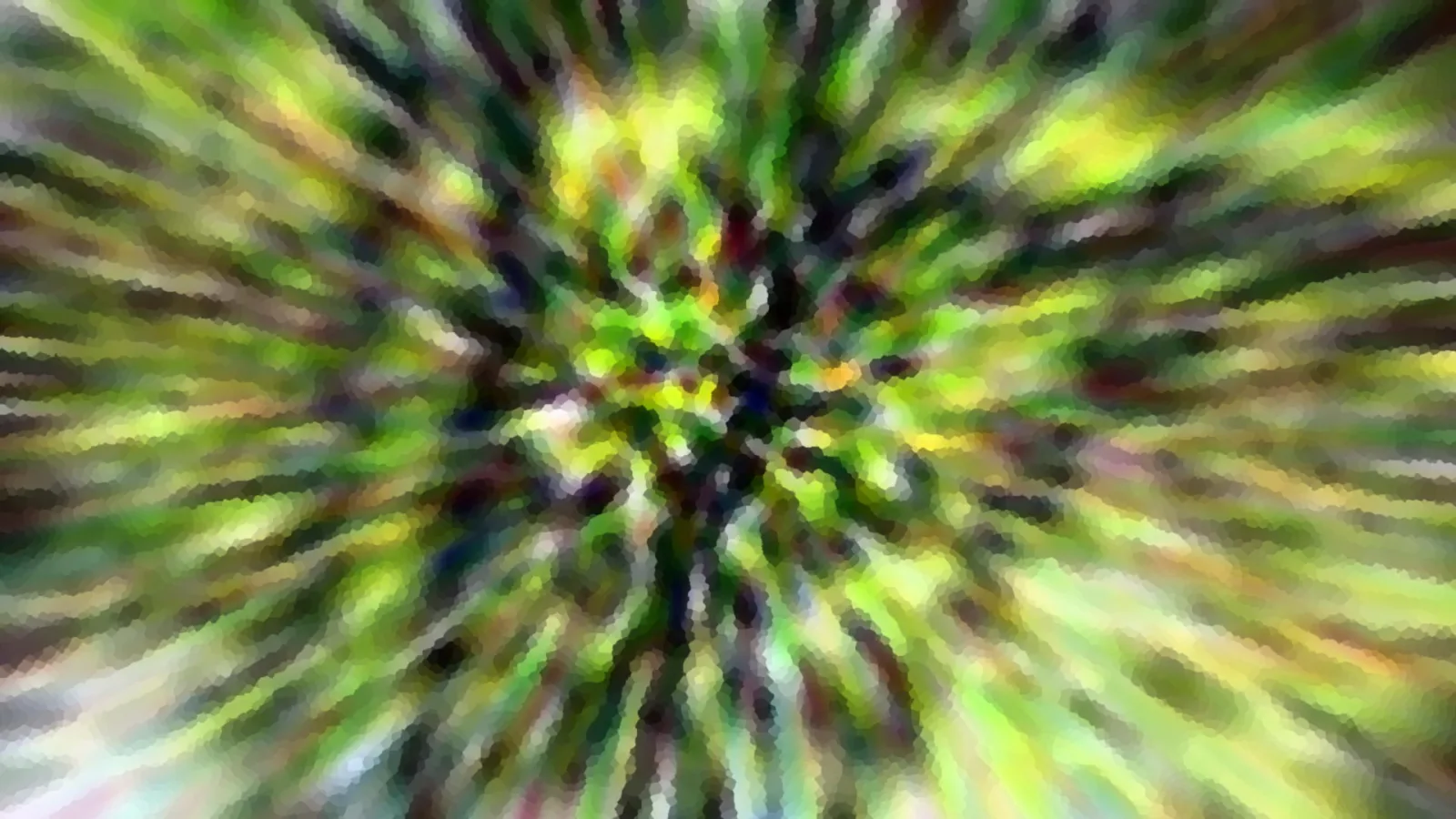 Abstraktes Bild mit grünen, gelben und dunklen Streifen, die vom Zentrum radial nach außen laufen.