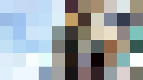 Raster aus quadratischen Farbfeldern in Hellblau, Beige, Braun, Grau und Schwarz, ohne erkennbares Motiv.