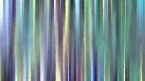Abstrakte Komposition aus vertikalen Streifen in Blau, Grün, Violett und Gelb mit körniger, pinselartiger Textur.