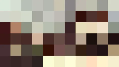 Abstraktes Raster aus quadratischen Farbfeldern in Grau, Grün, Braun, Creme und Dunkelrot