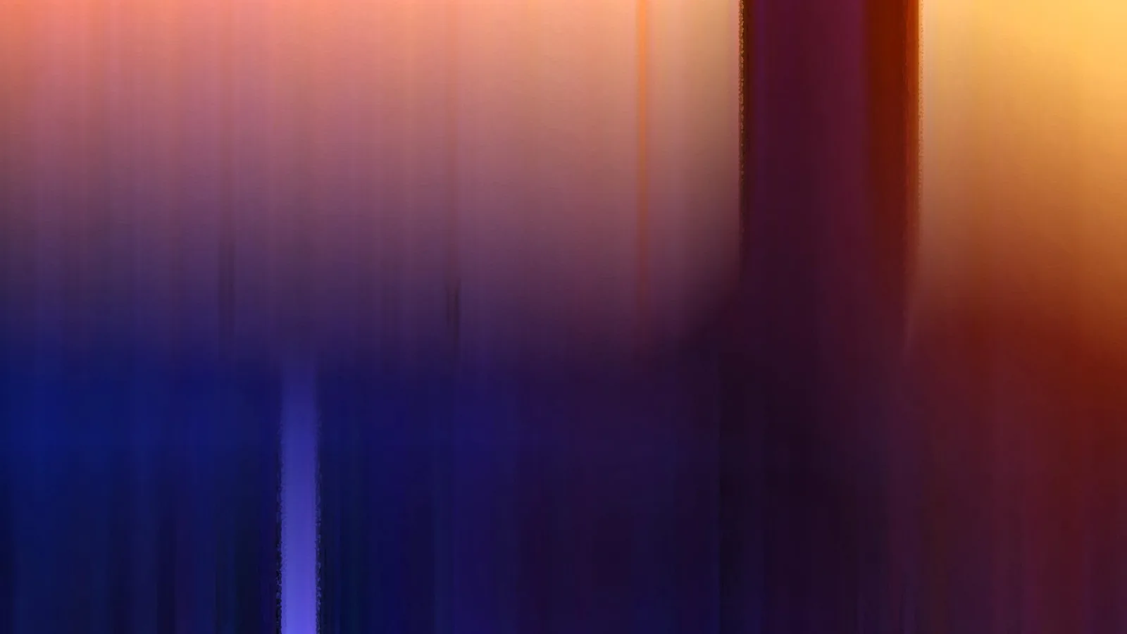 Abstrakte Komposition aus vertikalen Farbschlieren: oben warmes Orange und Rosa, unten tiefes Blau und Violett, ein heller blauer Streifen links unten, ein dunkler Block rechts der Mitte.