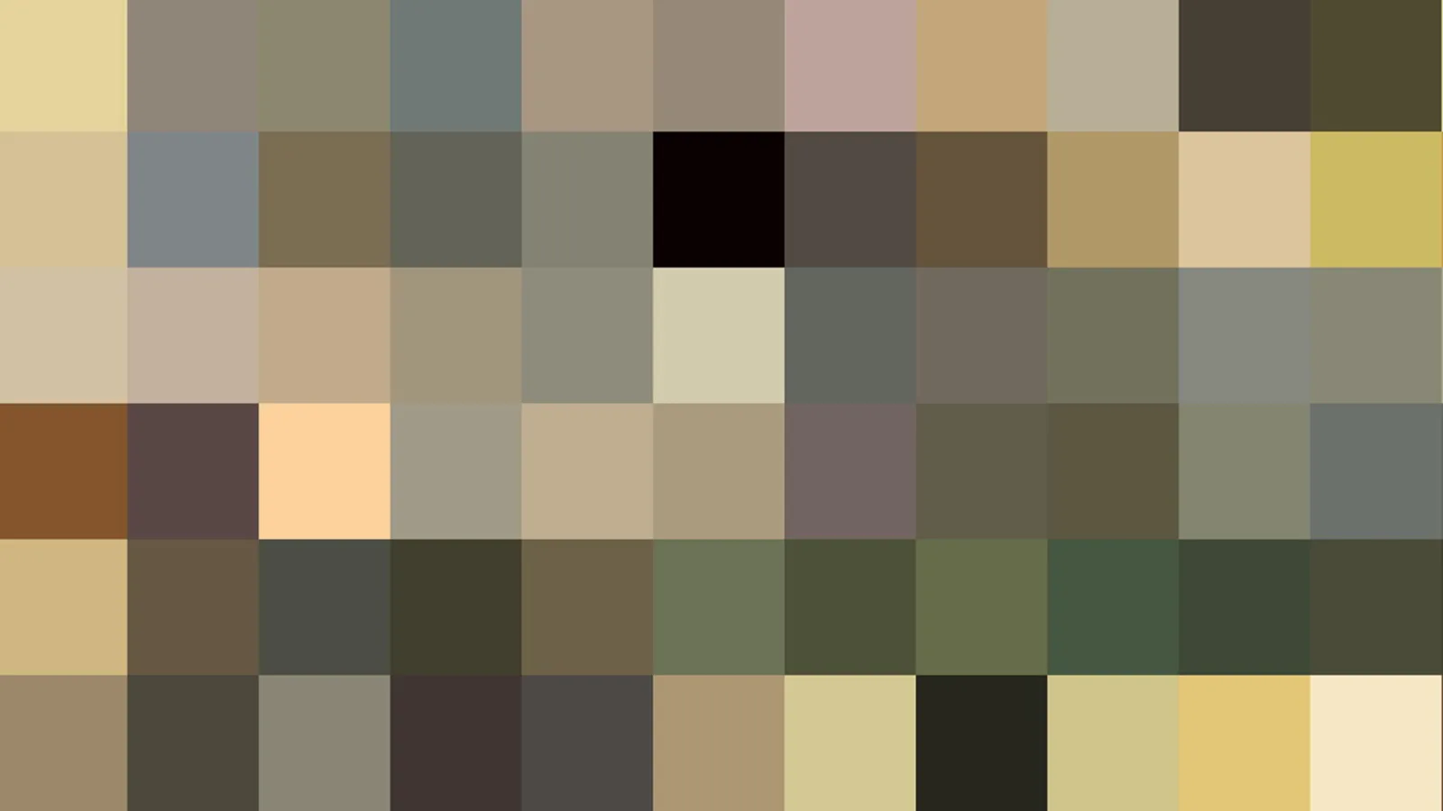 Rechteckiges Raster aus farbigen Quadraten in Beige, Oliv, Grau und Braun, mit einzelnen dunklen und hellen Feldern.