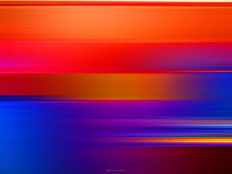Horizontal verwischte Streifen in Orange, Rot, Violett und Blau, unten ein dunkles Rot mit kleinen gelben Akzenten.