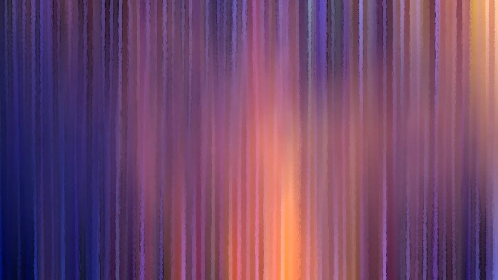 Abstrakte senkrechte Streifen in Violett, Blau und Orange, in der Mitte ein warmes, helles Leuchten.