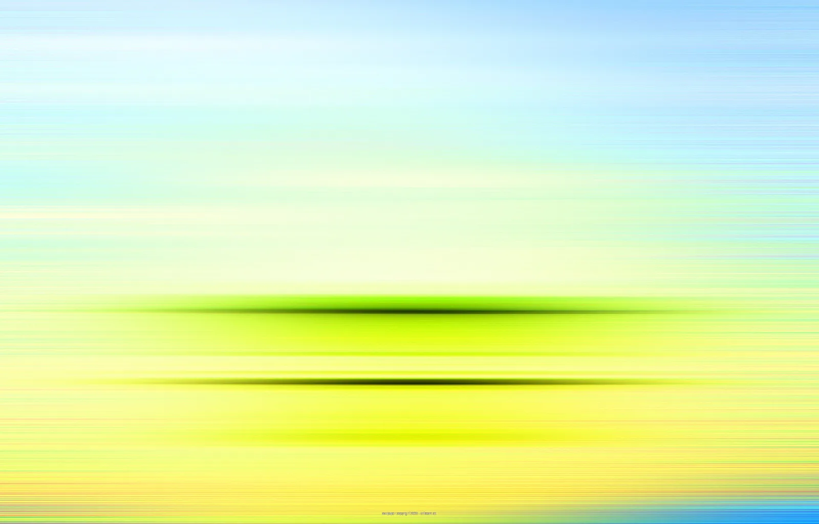 Abstrakte horizontale Streifen mit Bewegungsunschärfe in Hellblau oben, Gelb und Hellgrün in der Mitte und Gelb unten, mit zwei dunkelgrünen Lichtstreifen.
