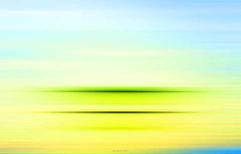 Abstrakte horizontale Streifen mit Bewegungsunschärfe in Hellblau oben, Gelb und Hellgrün in der Mitte und Gelb unten, mit zwei dunkelgrünen Lichtstreifen.