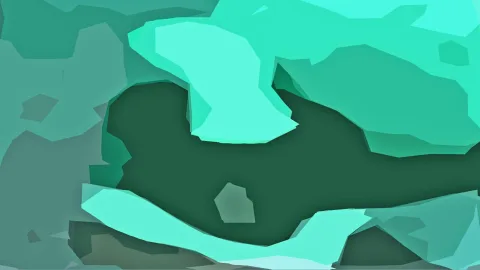 Abstrakte Komposition aus grünen und türkisfarbenen Flächen mit einer dunklen, tiefgrünen Fläche in der Mitte.