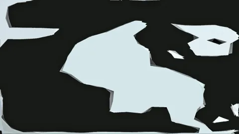 Helle, kantige 3D-Formen auf dunklem Hintergrund, die an eine Taube erinnern.