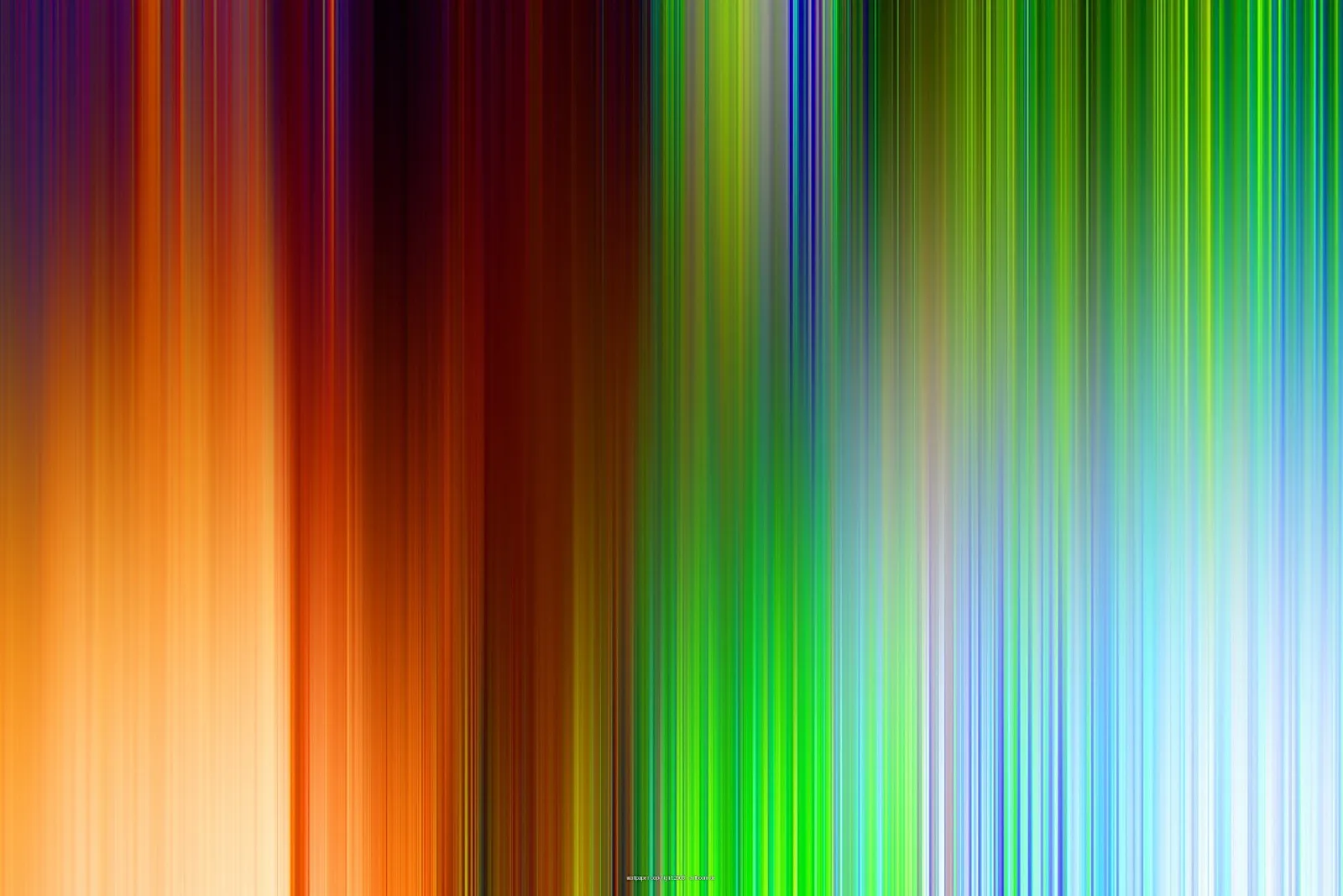 Abstrakte Komposition aus vertikalen, verwischten Farbstreifen: links orange und gelb, in der Mitte dunkelrot und braun, rechts grün, blau und hellblau.