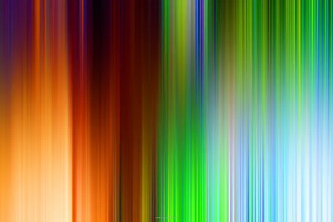 Abstrakte Komposition aus vertikalen, verwischten Farbstreifen: links orange und gelb, in der Mitte dunkelrot und braun, rechts grün, blau und hellblau.