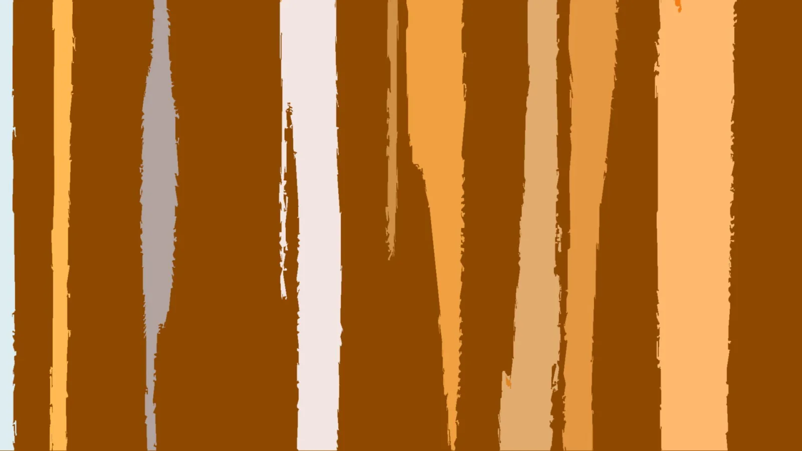 Abstraktes Bild aus vertikalen Streifen in Braun, Orange und Creme, am linken Rand ein schmaler hellblauer Streifen.