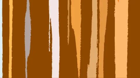 Abstraktes Bild aus vertikalen Streifen in Braun, Orange und Creme, am linken Rand ein schmaler hellblauer Streifen.